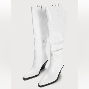 Lulus Lunaa White Knee High Western Boots